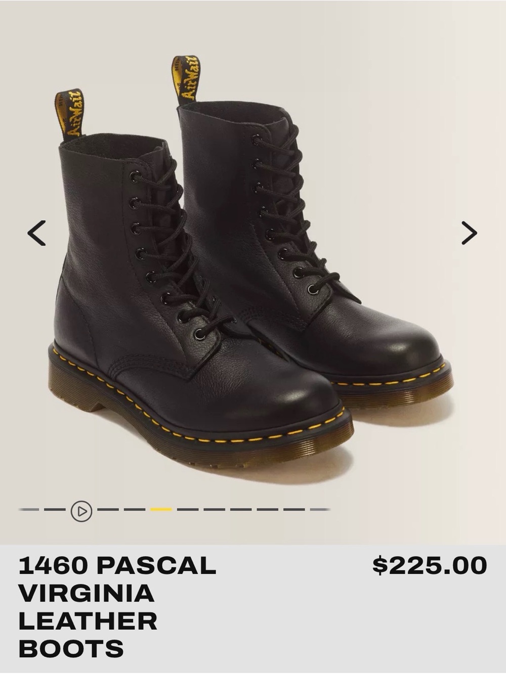 Dr. Martens Black Leather 8-Eye Combat Boots with Yellow Stitching